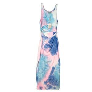 NWT PARADISE USA Dress M Pink Blue Watercolor Tie-Dye Cut-Out Slit-Sides Stretch